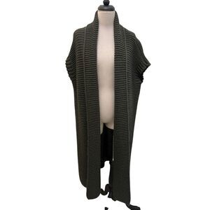 Suzy D London Women's Open Front Ribbed Cap Sleeve Cardigan Olive Green One Size